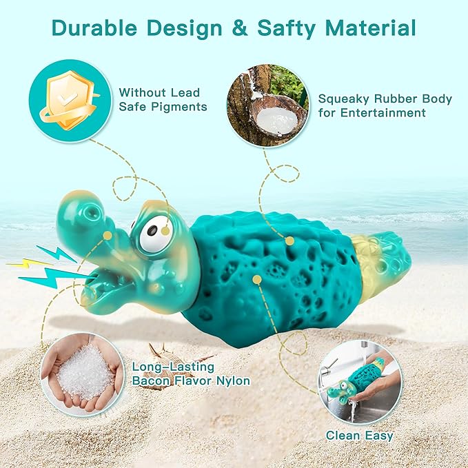 Dog Chew Toys for Aggressive Chewers, Tough Squeaky Dog Toy for Large Medium Dogs, Bacon Flavor Nylon & Natural Rubber, Dental Care Interactive Dog Toys to Reduce Boredom, Teal