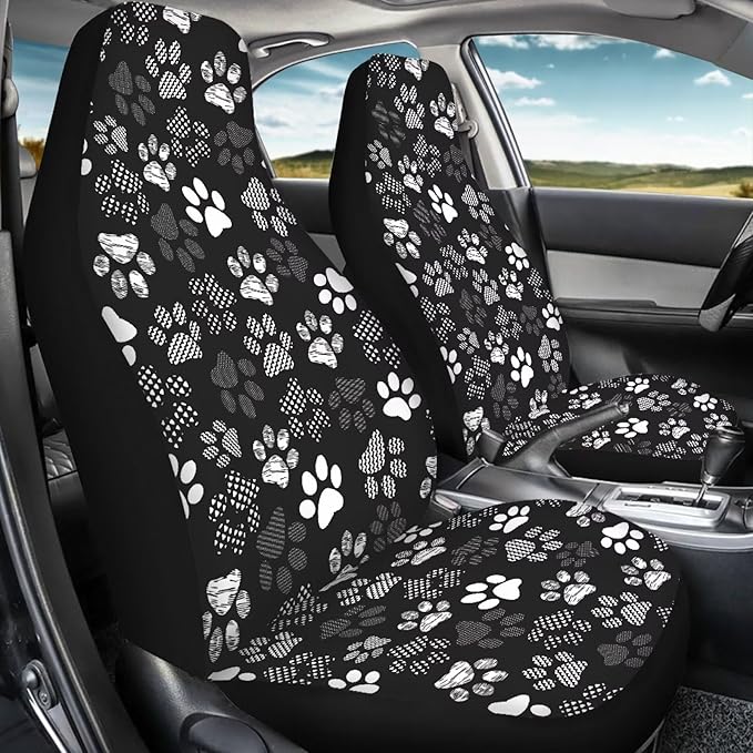 Car Seat Covers Waterproof Cute Dog Paw Print Car Seat Cover for Front Seats Set of 2 Easy Installation Universal Front Cars Seats Cover Fit for Cars, SUV and Trucks
