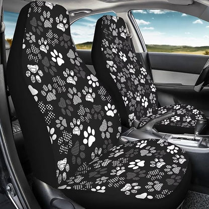 Car Seat Covers Waterproof Cute Dog Paw Print Car Seat Cover for Front Seats Set of 2 Easy Installation Universal Front Cars Seats Cover Fit for Cars, SUV and Trucks