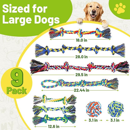 9-Pack Dog Rope Toys for Large Dogs – Strong Tug Toys for Aggressive Chewers, Ideal for Tug-of-War & Teeth Cleaning, Multi-Style Rope Set for Active Dogs