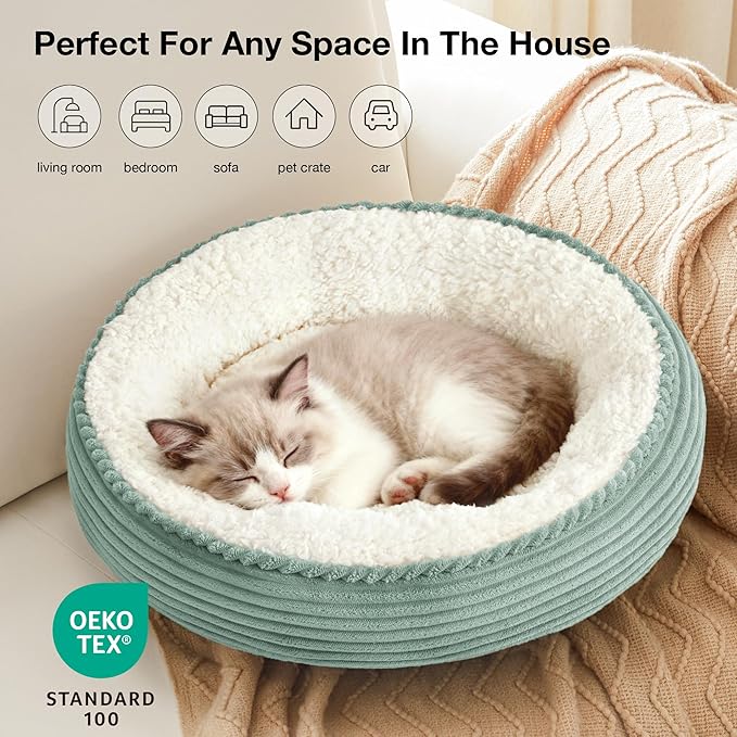 Love's cabin Round Donut Cat and Dog Cushion Bed, 20in Pet Bed for Cats or Small Dogs, Anti-Slip & Water-Resistant Bottom, Super Soft Durable Fabric Pet beds, Washable Luxury Bed Apple Green Stripe
