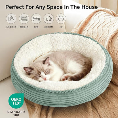 Love's cabin Round Donut Cat and Dog Cushion Bed, 20in Pet Bed for Cats or Small Dogs, Anti-Slip & Water-Resistant Bottom, Super Soft Durable Fabric Pet beds, Washable Luxury Bed Apple Green Stripe