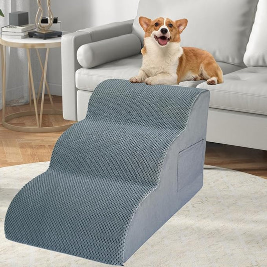 Dog Stairs for High Beds, 3-Step Dog Stairs & Steps 15.8" H for Small Dogs Cats pet to get on 16-20 inches Tall Couch/Chair/beds. 3 Tiers Pet Doggy Ramp Ladder with Non-Slip Bottom for Indoor Stairs