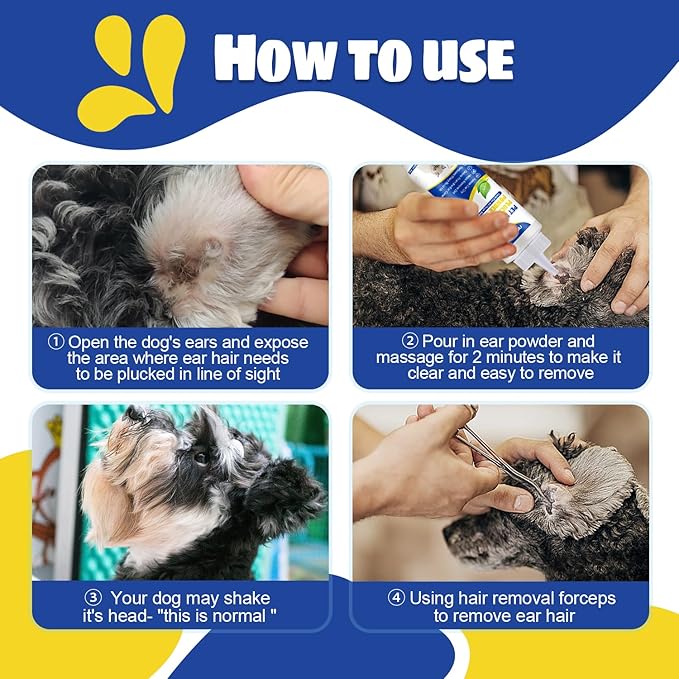 Updated Dog Ear Powder for Hair Removal,Ear Powder for Dogs Plucking with 5.5inch Hemostat Locking Forceps Curved, Removing Earwax and Odor