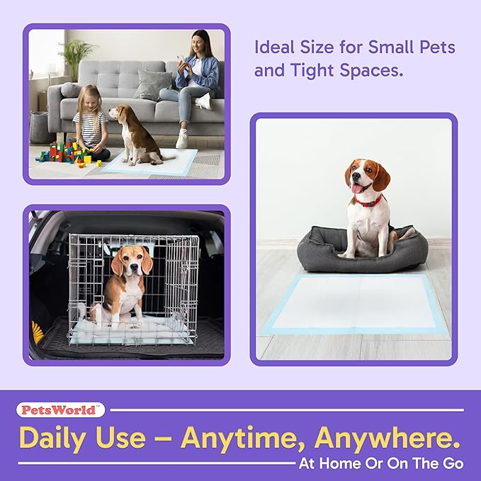 PETSWORLD Puppy Pads, 23x36 Inch, 100 Count - Puppy Pee Pads for Dogs, Tear Resistant, Economy Value, Super-Absorbent Polymer Gel Core, Perfect for Puppies, Smaller Dogs