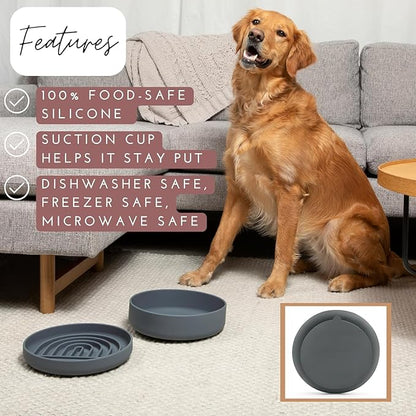 Should We Go? Slow Feeder for Dogs & Puppies, The Slowdown Bowl Silicone Slow Eating, Modern Lick Mat Design, Reduces Gulping, Fits 2.5 Cups, 9.5” Across x 1.5” Tall, Mealtime Challenge, Large-Blush