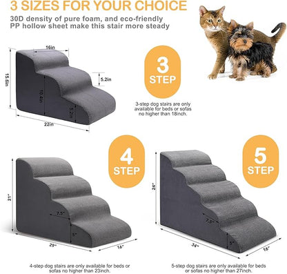 Dog Stairs for Bed, 5-Step Dog Steps for Couch and High Bed, Non-Slip Pet Stairs, 24" High Sofa Foam Ramp - Best for Small Pets, Older Cats with Joint Pain