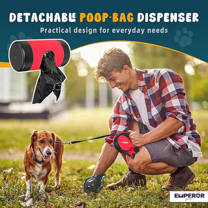 Emperor Pets 16 ft Retractable Dog Leash Red - Heavy Duty Retractable Pet Leash with Anti-Slip Grip for Medium to Large Dogs up to 110 lbs -Aura BR16