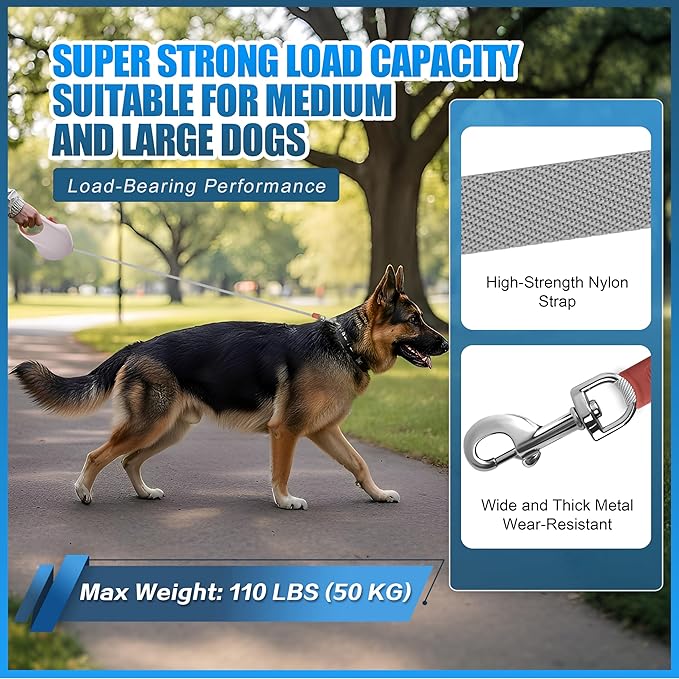 Retractable Dog Leash, 16 ft Strong Nylon Tape, 360° Tangle-Free, One-Handed Brake, Pause and Lock, Durable Non-Slip Handle, Lightweight, for Small, Medium and Large Breeds up to 88 lbs, Pink