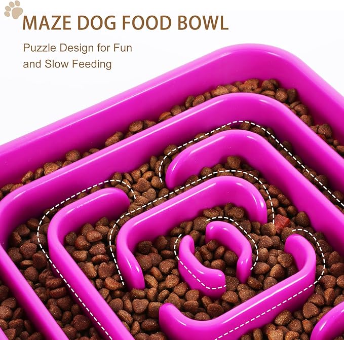 Slow Feeder Dog Bowls for Large Medium Dogs, Anti-Choking Slow Eating Maze Dog Food Bowl, Anti-Slip Slow Feeding Pet Puzzle Bowl,Purple