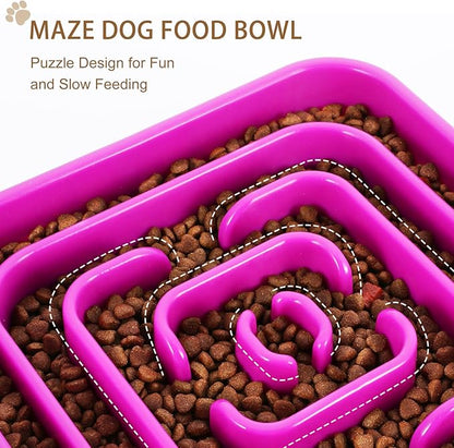 Slow Feeder Dog Bowls for Large Medium Dogs, Anti-Choking Slow Eating Maze Dog Food Bowl, Anti-Slip Slow Feeding Pet Puzzle Bowl,Purple