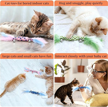 Catnip Toy Candy Shape with Bright Colors Feathers & Bell, Kicker Chew Toy for Indoor Cats, Enrichment Toys for Bored Kittens & Adult Cats, 3-Pack Crinkle Plush Toys for Teething and Play