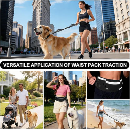Hands Free Dog Leash with Zipper Pouch, Waist Leash for Dog Walking and Running, Dual Padded Handles, Shock-Absorbing Bungee for Medium to Large Dogs