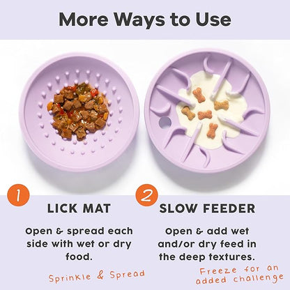 Awoo Flying Saucer Toy - 3-in-1 Silicone Dog Treat Puzzle, Lick Mat and Slow Feeder - for Wet and Dry Food - Dishwasher Safe Pet Toy - Enrichment Game for Dogs up to 30 lbs - Small (Lavender)