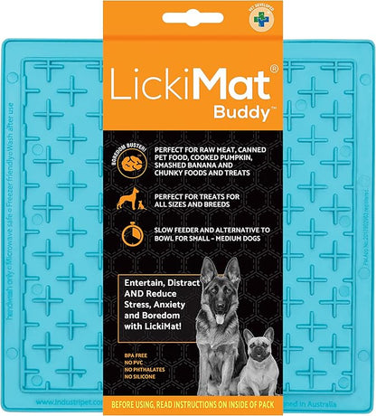 LickiMat Classic Buddy Slow Feeder for Dogs Lick Mat Boredom Anxiety Reducer Perfect for Food Treats Yogurt Liquid Food Peanut Butter Fun Alternative to a Slow Feed Dog Bowl, Turquoise