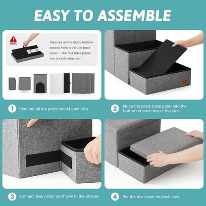 Dog Stairs with Storage, 3-Step Wider Sturdy Dog Steps for Small/Medium/Large Dogs and Older Cats, Doggie Ramp with Condo for Bed/Couch/Car Hold Up to 180 lbs (17.7" H, Grey)