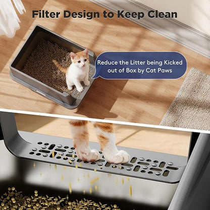 FURTIME 2 Pack Stainless Steel Cat Litter Box with Lid, Metal Kitty Litter Box for Small Cats, Kitten Litter Boxs with Non-Sticky, Anti-Leakage, Easy to Clean, 17"x13"x8.4" (Small)