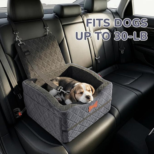 Dog Car Seat for Small Medium Dogs, 6" Elevated Booster Seat with ISOFIX Safety Fixation, Washable Cover & High Density Memory Foam, Portable for Car Front/Rear/Trunk Home Outdoor Use (Charcoal Gray)