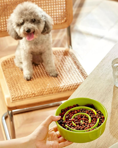 Ceramic Slow Feeder Dog Bowls, 0.6 Cup Slow Feeder for Small Dogs, Puzzle Maze Bowl, Prevents Choking, 6in, Green