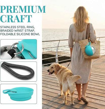 Portable Dog Water Bottle for Walking & Travel - 2-in-1 Stainless Steel Dog Travel Water Bottle with Foldable Silicone Bowl - Leak-Proof, Lightweight Water Bottle for Dogs, Puppies & Pets (A)