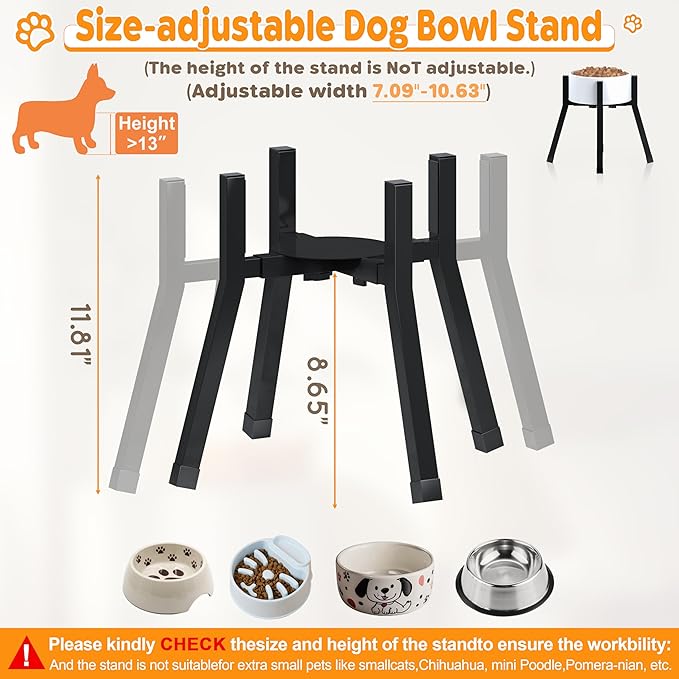 Raised Dog Bowl Stand Medium-Sized Dogs with Adjustable Width (7-10.6"),Single Food and Water Stand Feeder(Bowls Not Included)