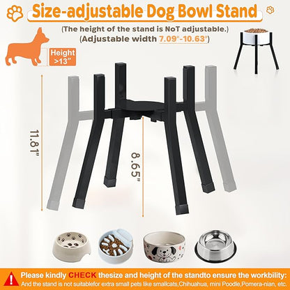 Raised Dog Bowl Stand Medium-Sized Dogs with Adjustable Width (7-10.6"),Single Food and Water Stand Feeder(Bowls Not Included)