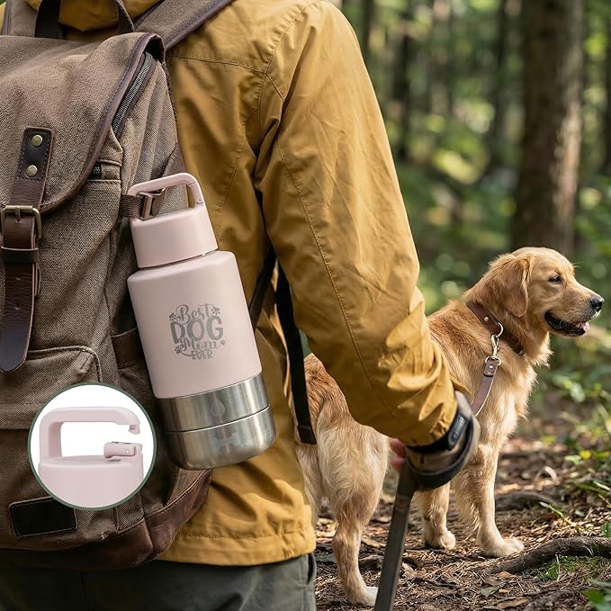 32oz Insulated Dog Water Bottle Dispenser, 3-in-1 Stainless Steel Travel Cup with 2 Detachable Food and Water Bowls, Leak Proof Large Pet Gear, Dog Mom Gift for Dog Lovers