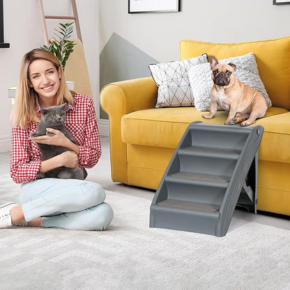 20" H 4-Step Dog Stairs for Small Dogs and Cats, Non-Slip Dog Steps for High Beds, Couch, Sofa, Sturdy Pet Steps (Grey)