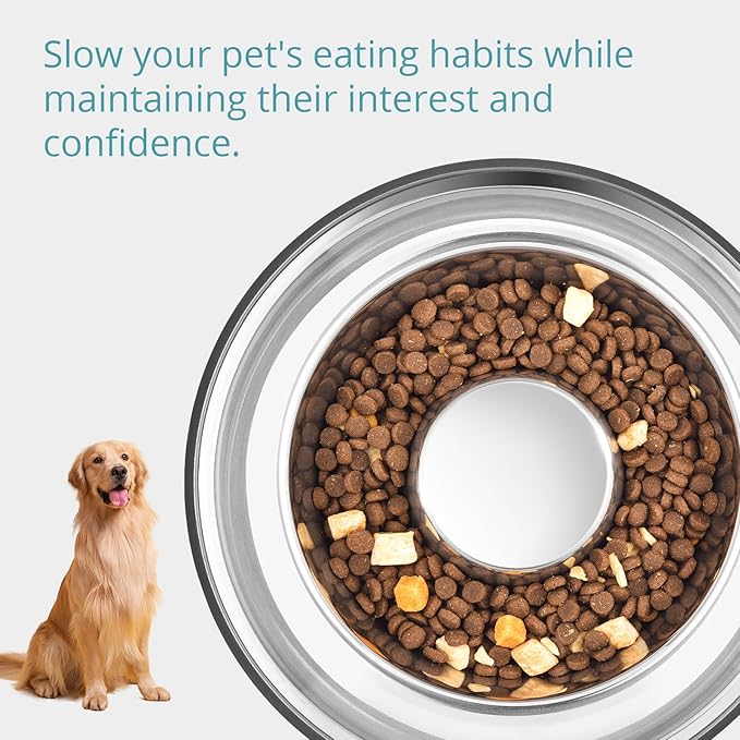 PEGGY11 Stainless Steel Slow Feeder Dog Bowl - Holds 5 Cups, for Large Size Dog