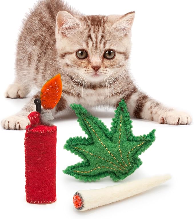Glaciart One Catnip Joint, Leaf and Lighter Cat Toy Set | Cat Crack for Funny Kittens, Stimulating Toys for Boredom, Exercise & Play | Filled w/Organic Catnip to Excite/Calm Kitty | Organic Idea