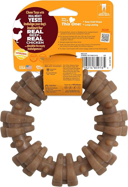 Nylabone Strong Chew Textured Ring Dog Toy Made with Real Beef & Chicken, Durable Chew Toys for Aggressive Chewers, Long Lasting Dog Bone, Keeps Dogs Busy, X-Large Breeds - 50+ lbs