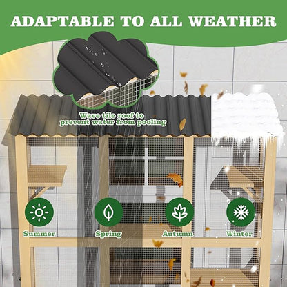 Catio Outdoor Cat Enclosure Window Perch, Expandable Cat Window Box for Multiple Indoor Cats w/4 Platforms & 4 Doors, Patio Kitten House for Sunbathing Overlooking Tunnel Connection (Burlywood)