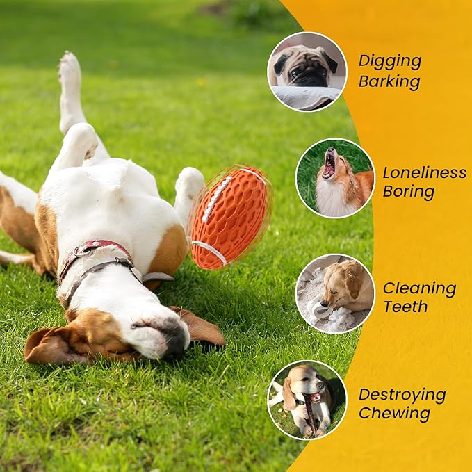 Squeaky Dog Toy, Bacon Flavored Rubber Dog Ball for Aggressive Chewers, Floating Fetch Outdoor Dog Football, Durable and Interactive Dog Toy for Medium Large Dogs, Orange, Large