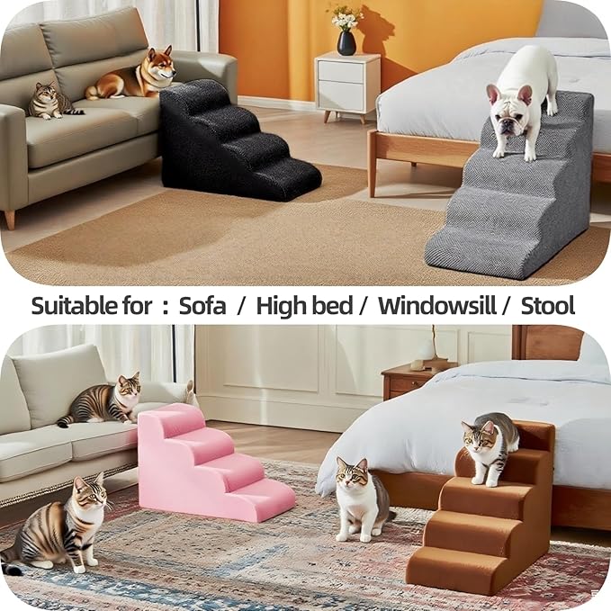 5 Step Pet Stairs Ramp for High Beds Sofas 23-30 Inch with Sturdy Non Slip Waterproof Pads, Machine Washable Cover Indoor Balanced Design for Cats Dogs Small Medium Large XL Pets Black, Large