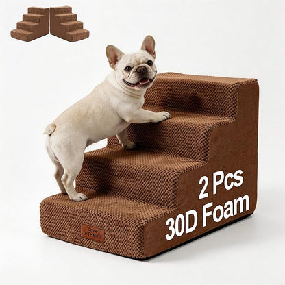 2 Pcs Dog Stairs 4-Step Dog Stairs for Bed Couch Sofa 17.7" H Pet Steps for Puppy Small Dogs Cat Puppy Small Medium Dogs (Brown, 4-Stairs 17.7" H)