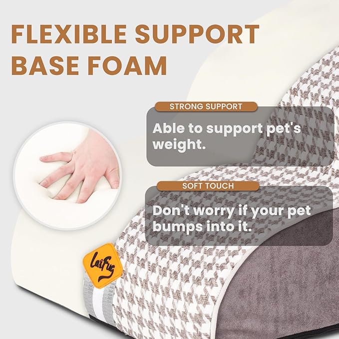 Laifug Curved Dog Stairs for Small Dogs, 3-Step Pet Stairs for High Beds and Couch, Non-Slip Balanced Dog Indoor Step with High Density Foam, Houndstooth Double Layer Dog Staircase
