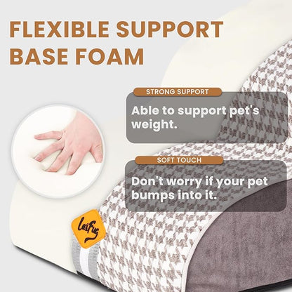 Laifug Curved Dog Stairs for Small Dogs, 3-Step Pet Stairs for High Beds and Couch, Non-Slip Balanced Dog Indoor Step with High Density Foam, Houndstooth Double Layer Dog Staircase