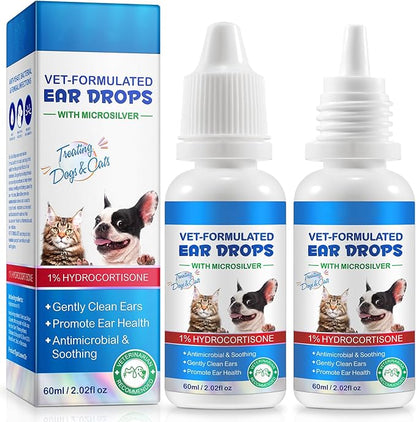 Dog Ear Infection Treatment Drops Yeast Ear Infection Treatment with 1% Hydrocortisone Ear Mites Treatment for Dogs Cat & Dog Ear Cleaner for Itchy Ear Relief (120ml)