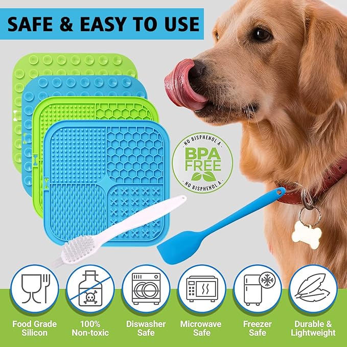Dog Lick Pad, 2-Pack Large Licking Mat for Dogs, Slow Feeder Dog Licking Mat with Suction Cups. Boredom & Anxiety Reducer, Perfect for Food, Treats, Yogurt, or Peanut Butter.