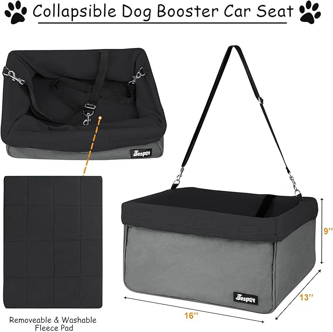 JESPET & GOOPAWS Dog Booster Seats for Cars, Portable Dog Car Seat Travel Carrier with Seat Belt for 24lbs Pets