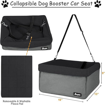 JESPET & GOOPAWS Dog Booster Seats for Cars, Portable Dog Car Seat Travel Carrier with Seat Belt for 24lbs Pets