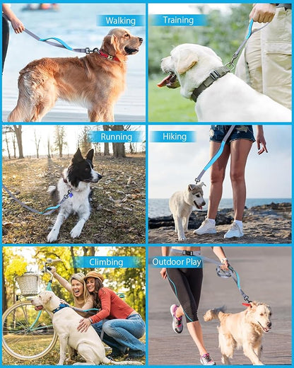 Hands Free Dog Leash, 5.1-8.9Ft Crossbody Long Leash, Waist Dog Belt for Small & Medium Dogs, City Walking & Running Outdoor Hiking &Travel etc. (Grey Blue)