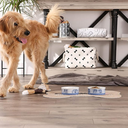 Bone Dry Ceramic Marble Non-Slip Pet Bowls, Dishwasher Safe, Medium Set, 6x2, Blue, 2 Count