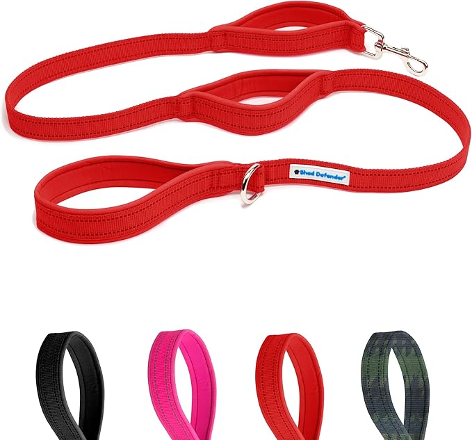 Shed Defender 5 ft. Standard Dog Leash - Three Padded Traffic Handles, Designed in the USA, Dual Layered Thickness Heavy Duty, Reflective Stitching, Large Dogs & Small Breed, Training Lead (Red)