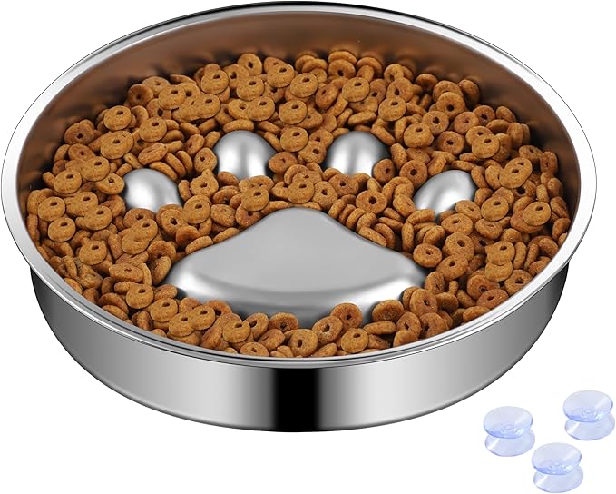 Slow Feeder Dog Bowls, 304 Stainless Steel Metal Slow Feeder Dog Bowl, Suction Cup Anti Flip,2X Non-Slip,2-4 Cups, for Small & Medium Breed（Weighs 0.45 pounds）