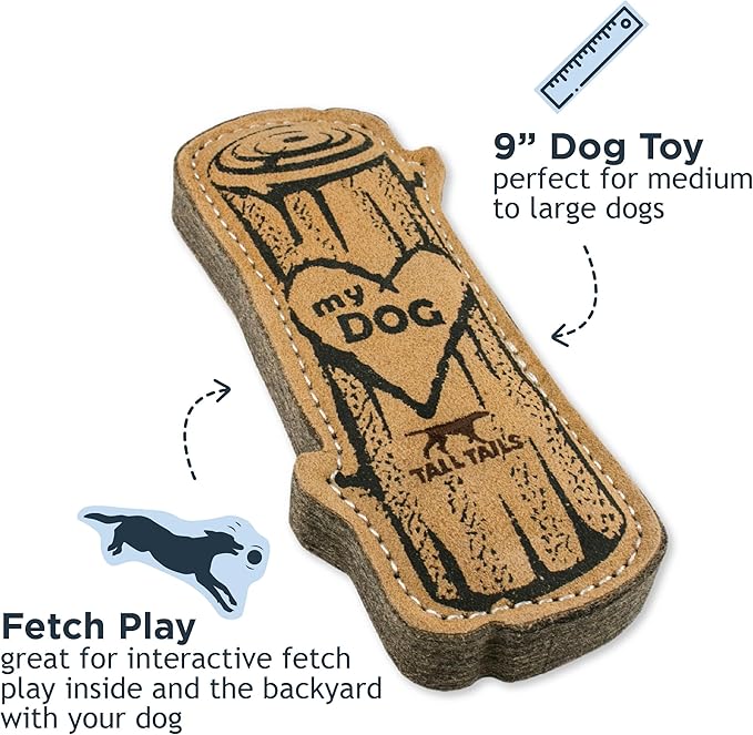 Tall Tails Dog Natural Leather Love My Dog Tree Log Fetch Toy for Dogs