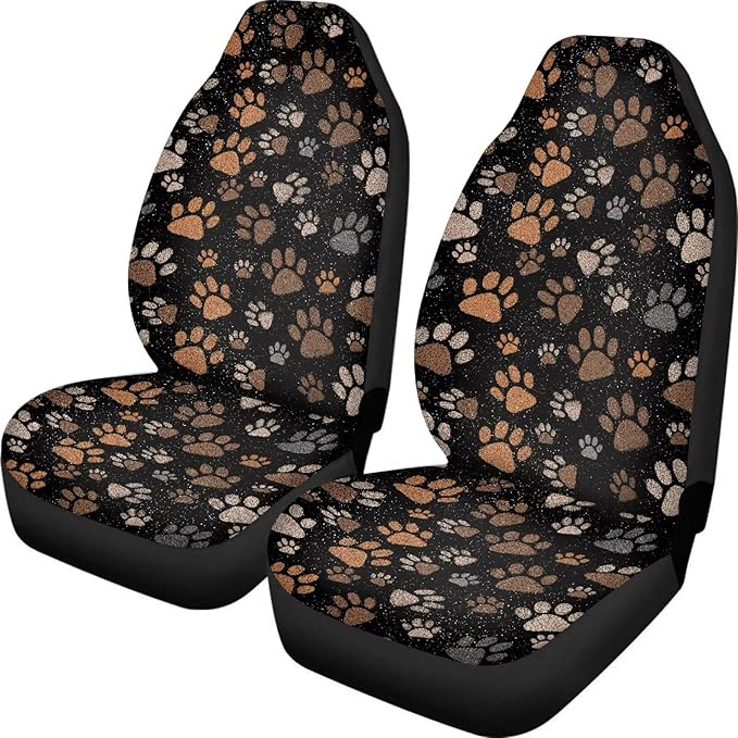 Dreaweet Dog Paw Print Seat Covers for Cars SUV 2 Piece Cute Car Accessories for Pet Lover Washable Front Car Seat Cover Universal Fit SUV Sedan Trucks