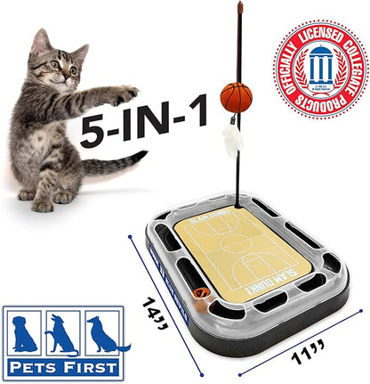 CATS SCRATCHER NCAA Duke University Basketball Court CAT Scratcher Toy with Catnip Filled Plush Basketball Toy & Feather Cat Toy Hanging, with Jingle Bell Interactive Ball Cat Chasing 5-in-1 Kitty Toy