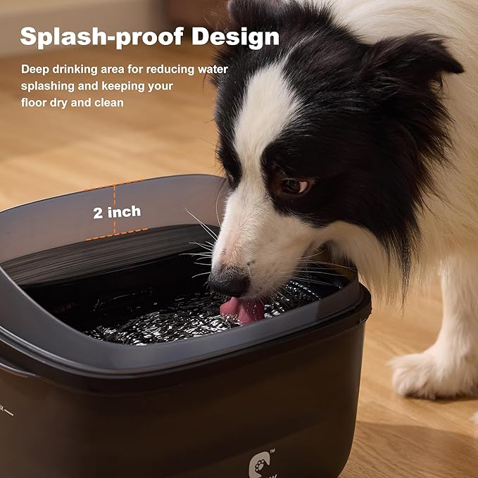 Dog Water Fountain for Large Dogs, 2.1Gal/8L Dog Water Bowl Dispenser, No Spill Automatic Pet Water Fountain for Dogs Cats Multiple Pets with Ultra Quiet Pump, 3 Filter Replacement, Black