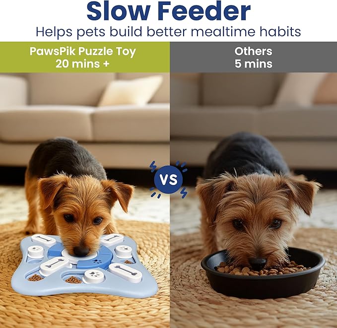PAWSPIK Interactive Dog Puzzle Toy – Treat Dispensing Slow Feeder for Dogs, Mental Enrichment Toy with Squeaker & 16 Compartments – Durable, Non-Slip, Dishwasher Safe – Light Blue (Light Blue)